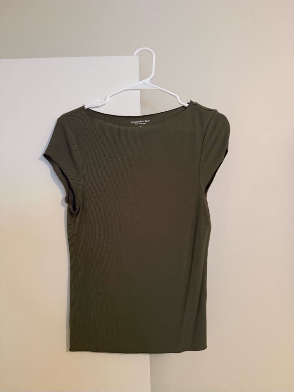 Abercrombie & Fitch Olive Green Ribbed Cap Sleeve Tee